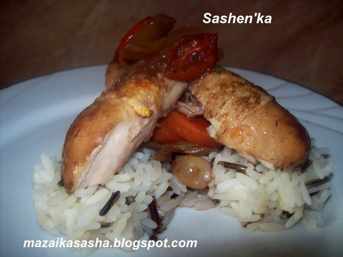 Куриные ножки тушеные с овощами в красном вине