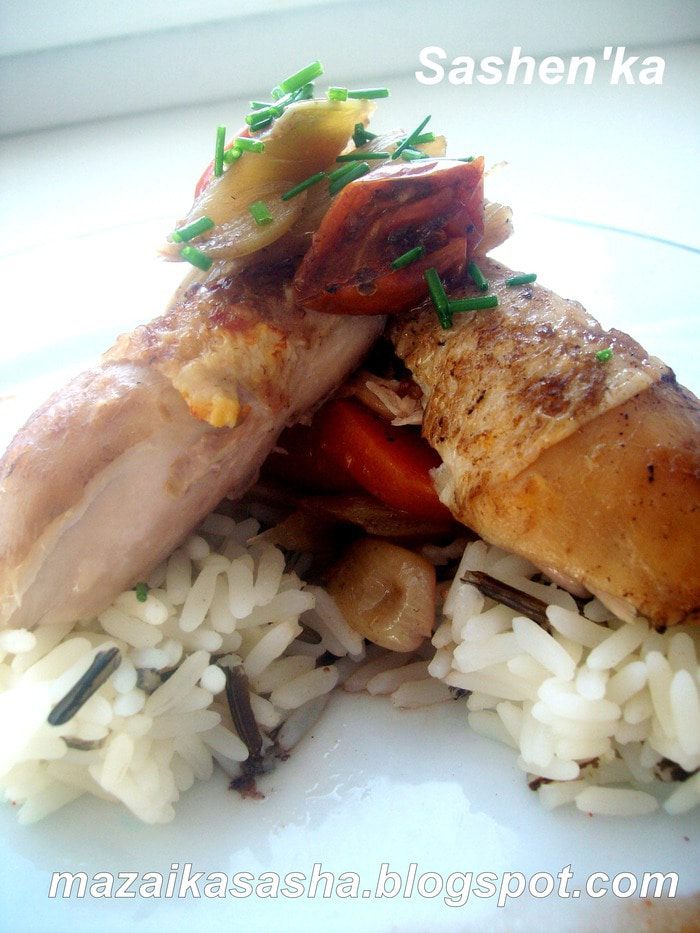 Куриные ножки тушеные с овощами в красном вине