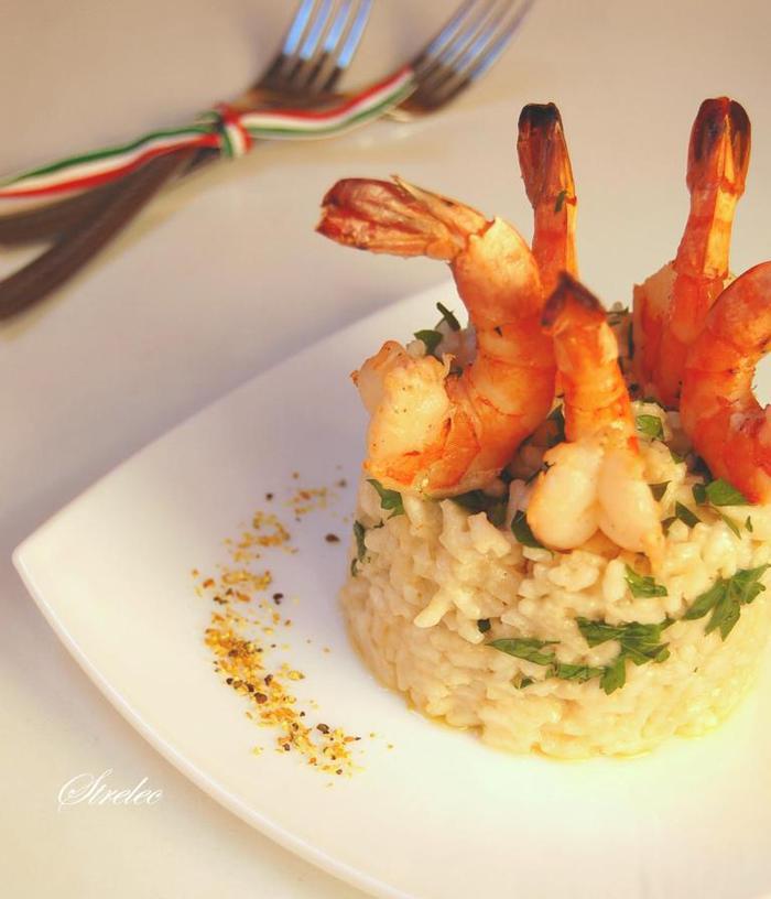 Дважды мускатное ризотто с креветками
