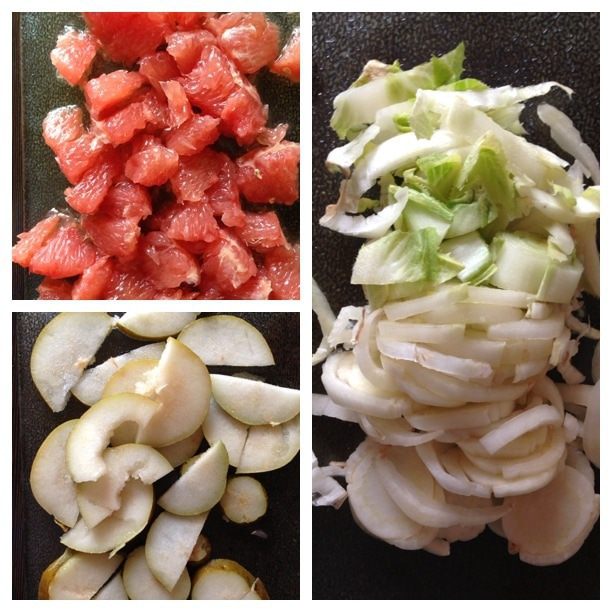 Салат с кальмарами, грейпфрутом и цикорием