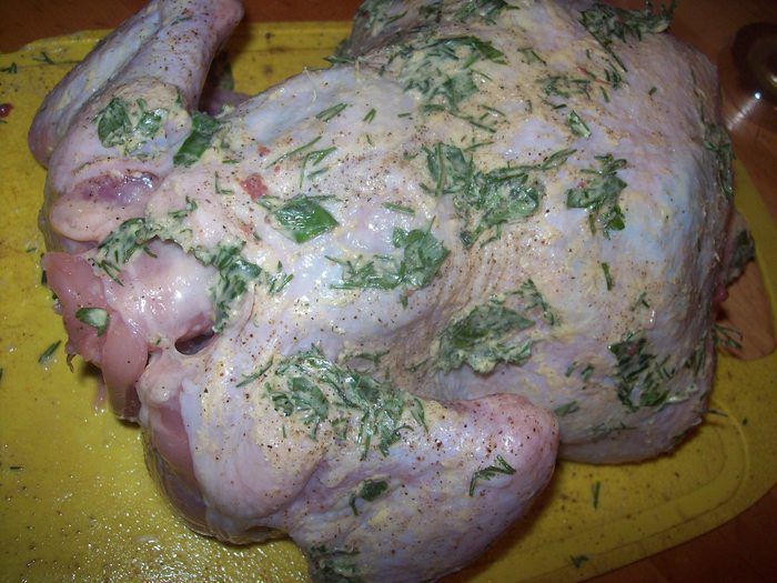 Цыпа с овощами в зеленом масле 