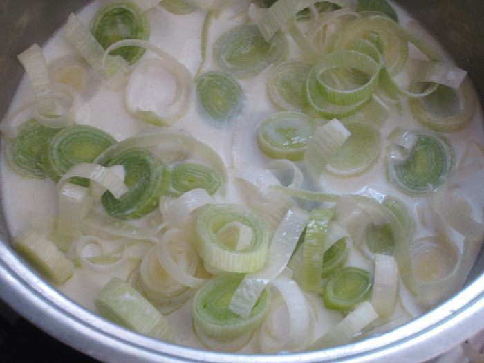 Фаготтини с лососем и луком пореем