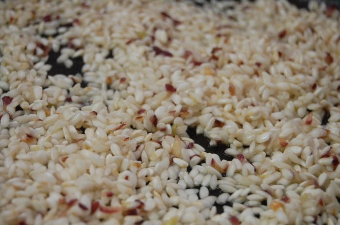 Дважды мускатное ризотто с креветками