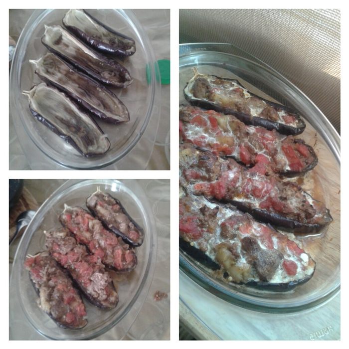 Баклажаны, фаршированные куриной печенью и помидорами