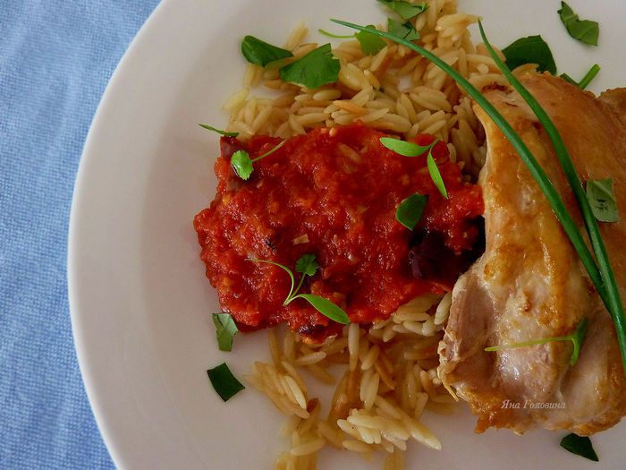 Курица в соусе &amp;quot;Путанеска&amp;quot; с орзо 