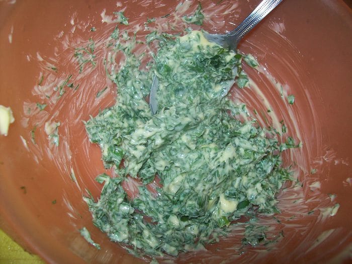 Цыпа с овощами в зеленом масле 