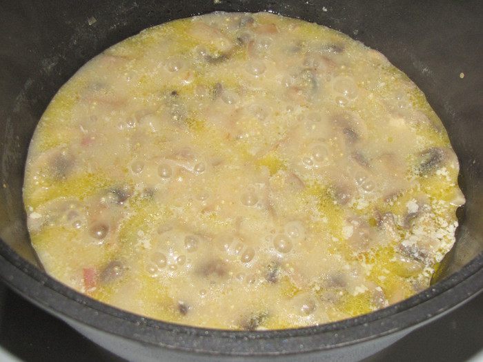 Киноа с грибами в сливочно-креветочном соусе