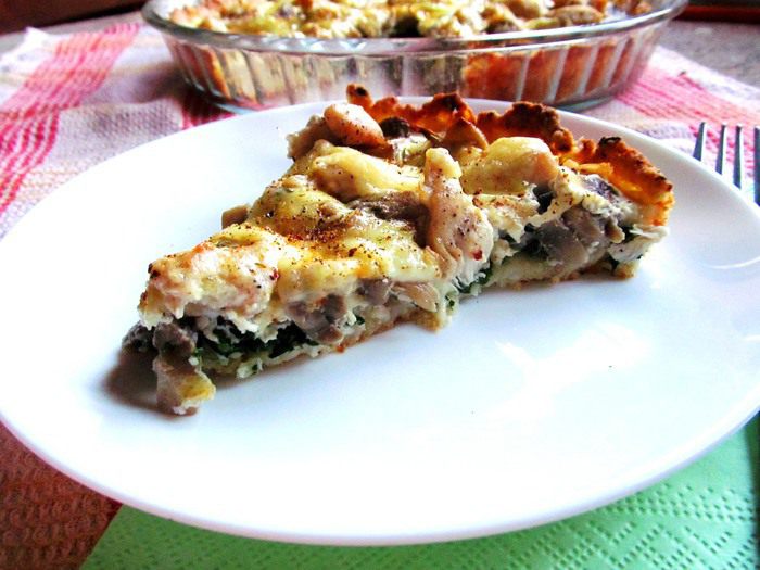 Тарт &amp;quot;Взлетная полоса&amp;quot; со шпинатом, курицей и грибами