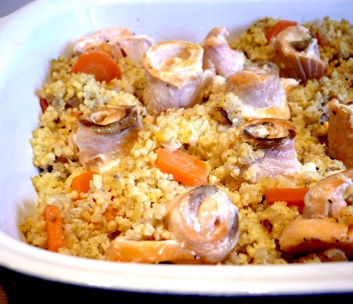 Запеканка с пшеном и семгой «Луч солнца золотого»