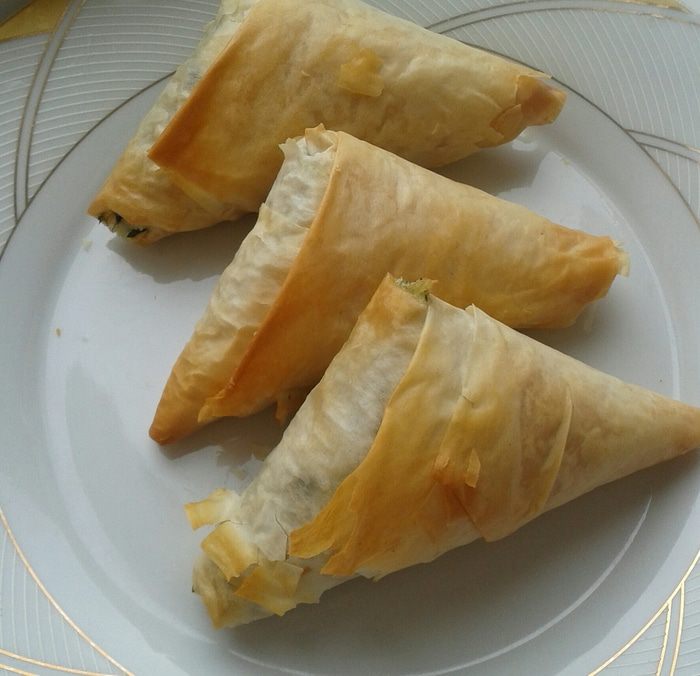 Конвертики из теста фило со шпинатом и картофелем