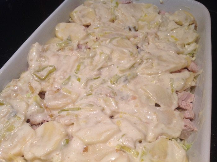 Запеканка из говядины с пореем и хреном