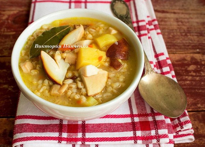 Суп с белыми грибами и перловкой