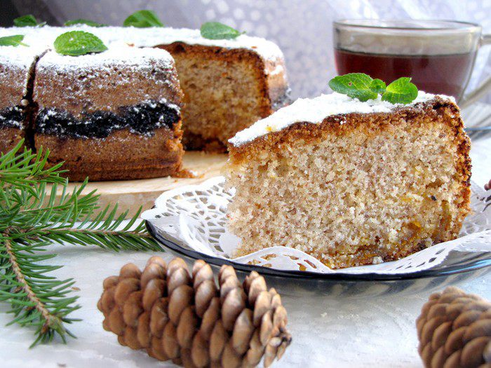 ореховый пирог с апельсиновым конфи