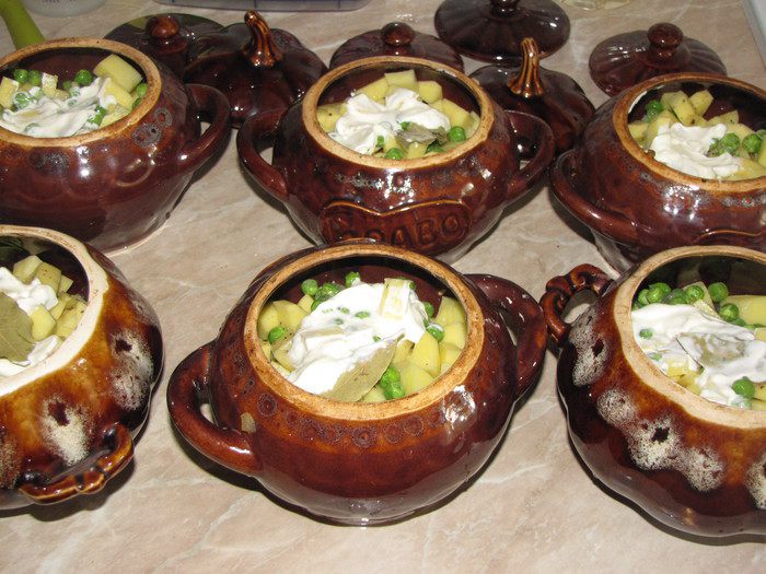 Жаркое в горшочках с белыми грибами и свининой