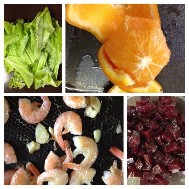 Салат с креветками, свеклой и апельсином