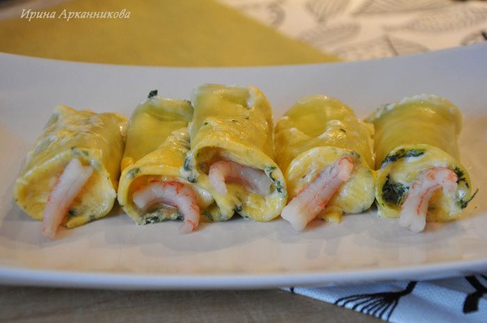 Каннеллони с креветками и шпинатом