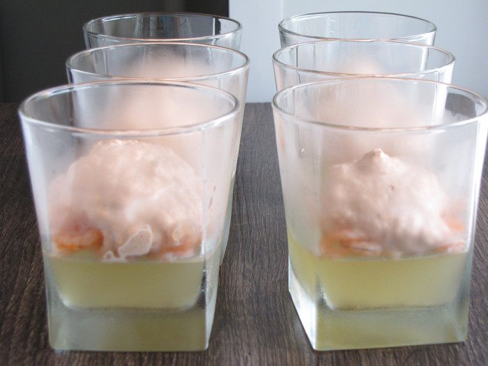 Ланспик с кремом из форели и креветками