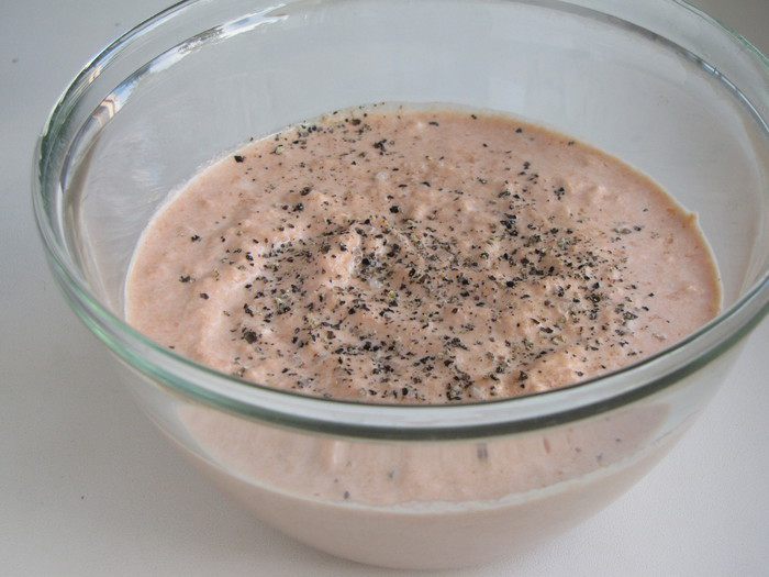 Ланспик с кремом из форели и креветками