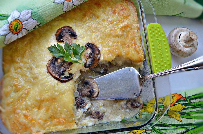 Запеканка с кабачками и куриными сердечками