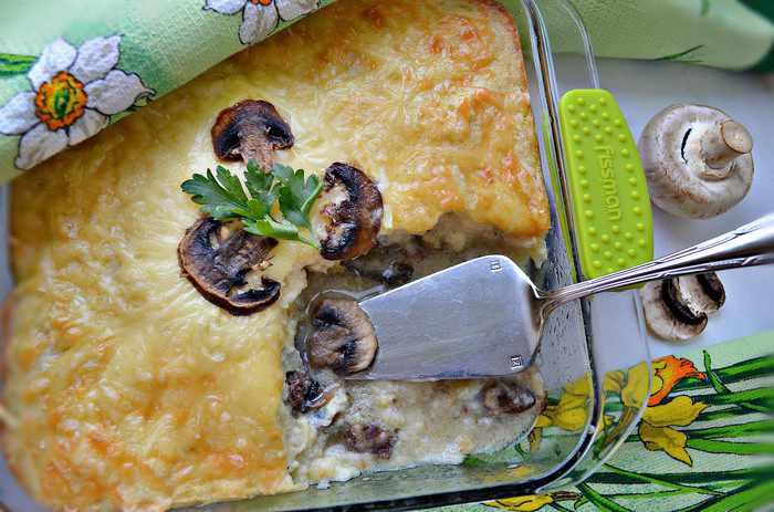 Запеканка с кабачками и куриными сердечками