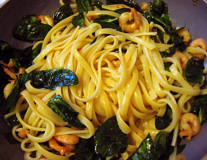 Баветте со сливочными креветками