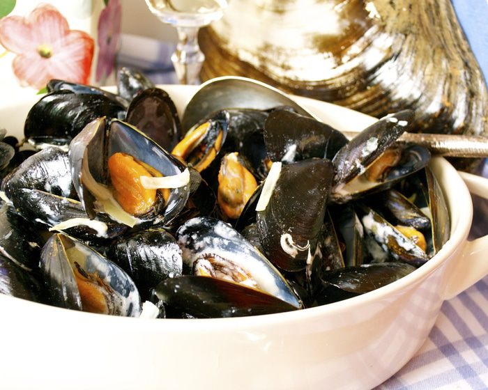 Мидии по-адмиральски (Moules au roquefort)