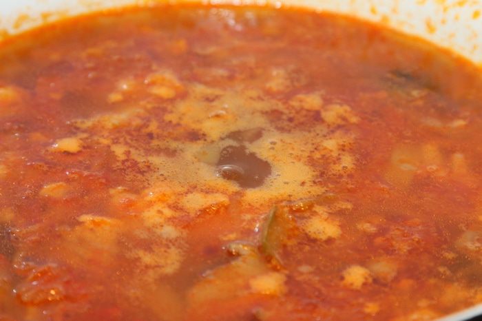 Овощной суп с белково-кунжутным омлетом