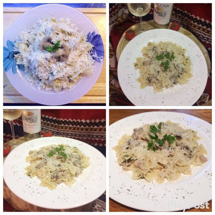 Фарфалле с курицей и грибами