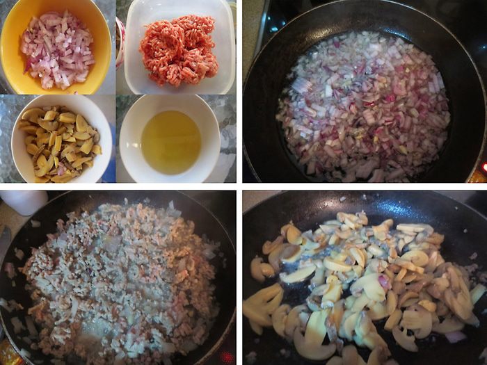 Пирог с мясной, грибной и сырной начинкой