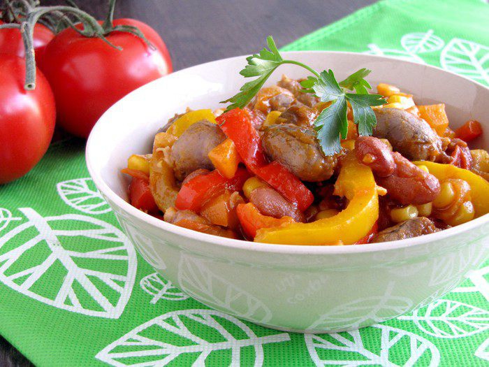 Рагу из куриных сердечек в мексиканском стиле