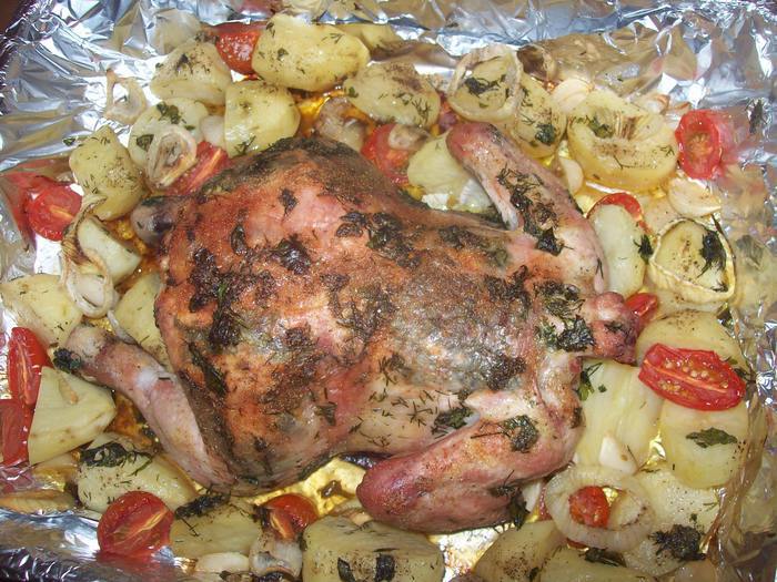 Цыпа с овощами в зеленом масле 