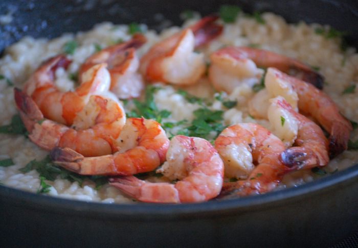 Дважды мускатное ризотто с креветками