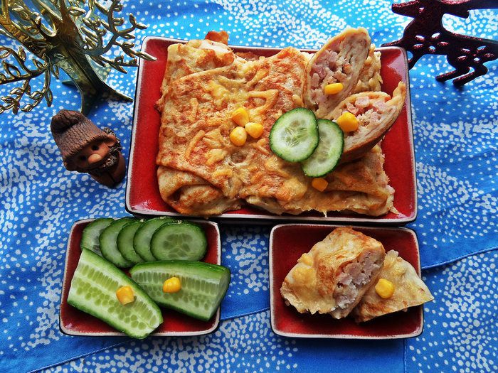 Блины с ветчиной, запечённые под сыром