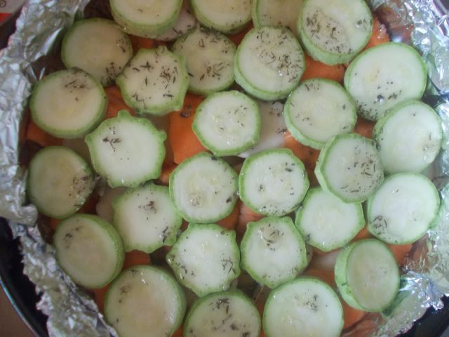 Печеные овощи с мясными тефтелями