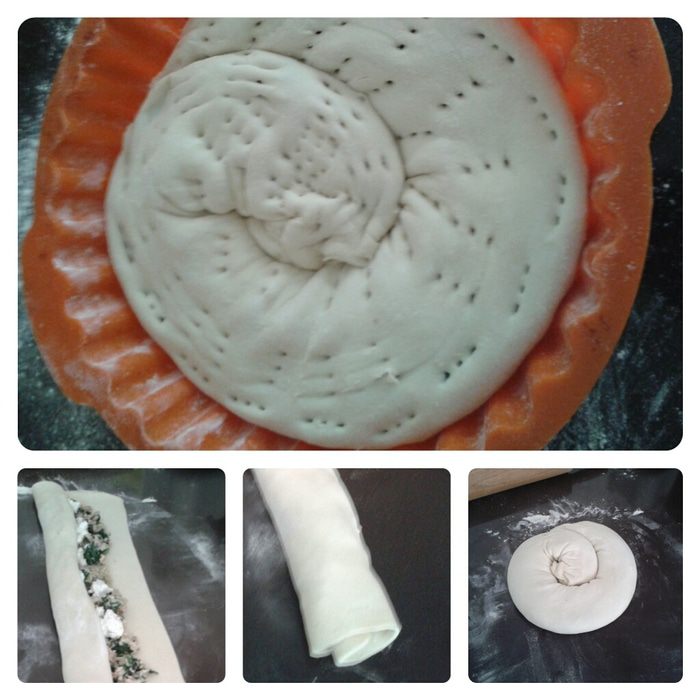 Пирог &amp;quot;Слоеная улитка с рыбой и шпинатом&amp;quot;