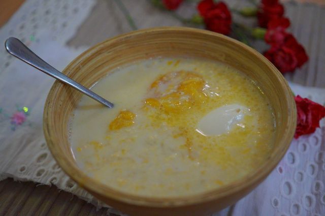 Молочный рисовый суп с курагой