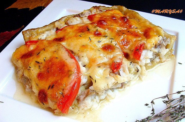 Рыбный пирог с моцареллой на картофельном тесте