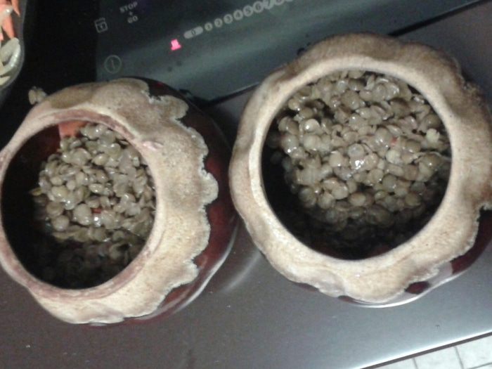 Мясной горшочек  с чечевицей