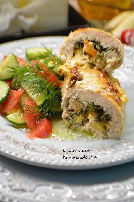 Куриная грудка, фаршированная креветками и сыром